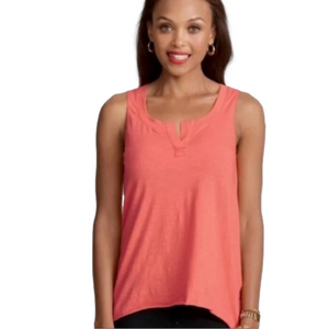 CAbi Split Neck High Low Tank Darker Tangerine Orange Color